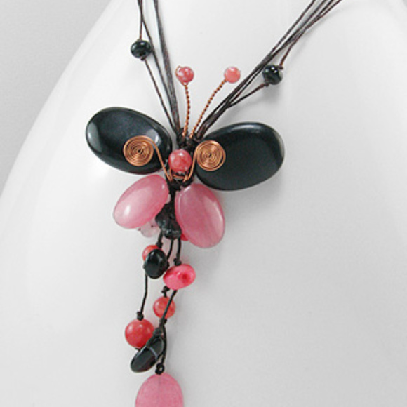 Natural Gemstone Necklace w/ Genuine Leather Chain - Picture 1 of 3